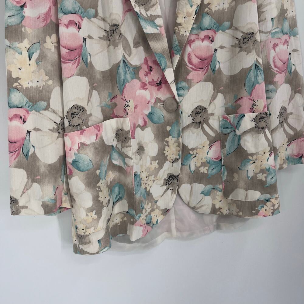 Vintage 80s Floral Shoulder Pads Blazer Jacket Women’s Large Cottage French - Picture 3 of 7